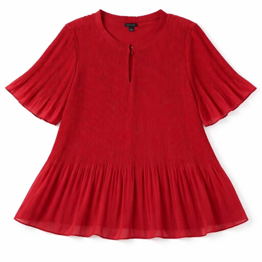 2/$30 Ann Taylor Blouse Top Sz M Red Pleated Short Sleeve Flare Work Date